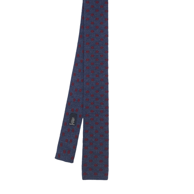 Cravatta in maglia di lana blu con pois rossi - Fumagalli 1891