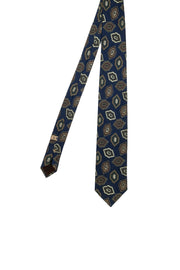 vintage beige and brown pattern on a blue tie