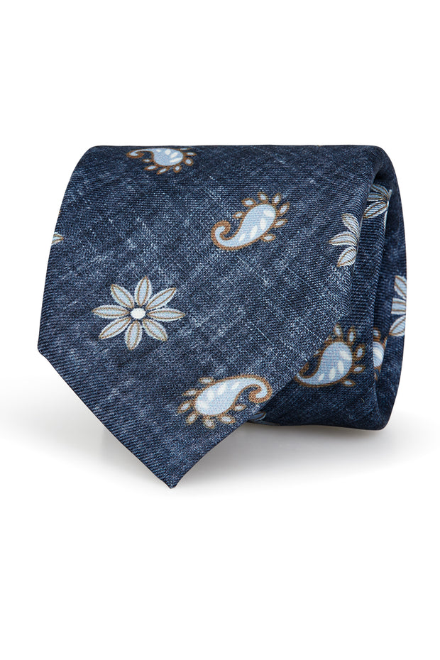 blue tie with paisley and flowers