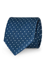 blue tie with white dots