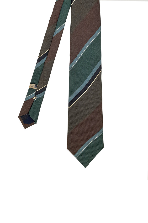 Cravatta regimental in seta con motivo a righe marroni e verdi - Fumagalli 1891