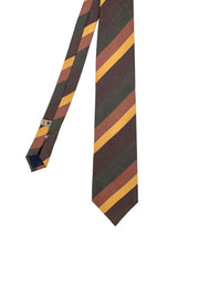 Cravatta stampata regimental in seta con righe nei toni di marrone e arancio- Fumagalli 1891