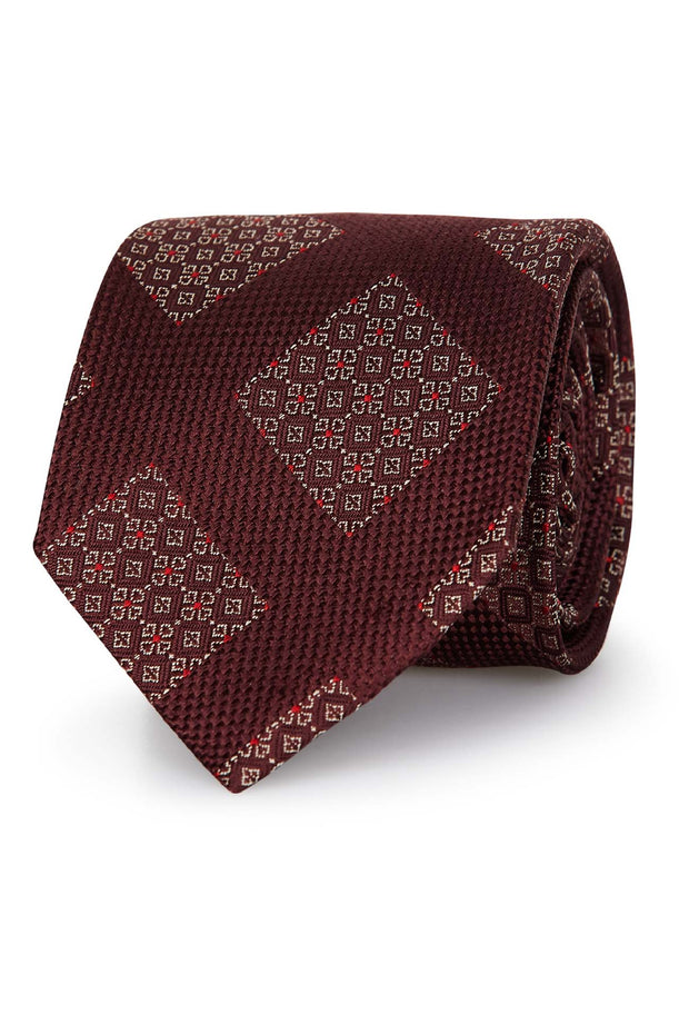 Cravatta jacquard di lussuoso bordeaux in seta pura - Fumagalli 1891
