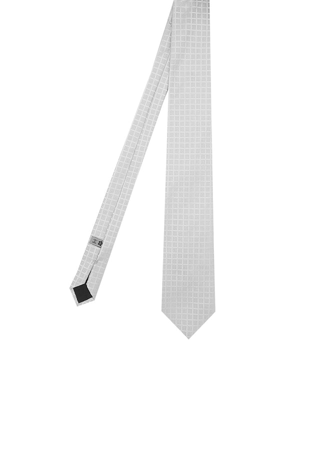 silver jacquard tie with checked pattern