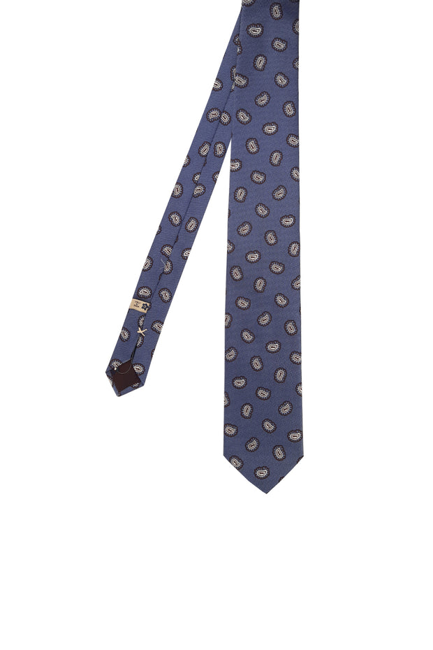 Cravatta blu jacquard motivo paisley classico in pura seta- Fumagalli 1891