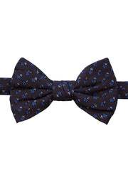 brown silk jacquard bow tie with little blue flowers