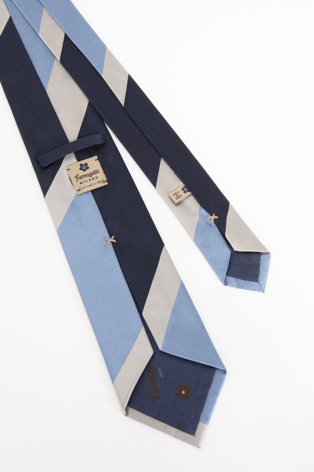 cravatta regimental in seta fatta a mano azzurra blu e bianca-light blue blue and white regimental handmade silk tie  