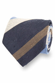Cravatta in seta vintage rigata azzurra, blu, beige e marrone -  Fumagalli 1891