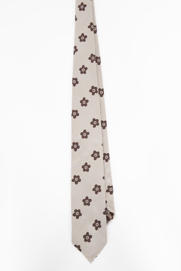 Beige & brown floral vintage silk tie