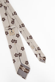 Beige & brown floral vintage silk tie