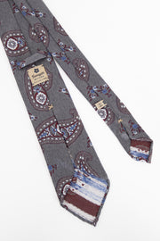 GRAY, RED & BLUE PAISLEY VINTAGE SILK UNLINED hand made TIE