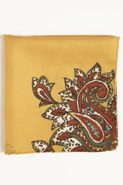 Golden Yellow Ultra Soft Silk & Cotton Floral Paisley Pocket Square-Fumagalli 1891