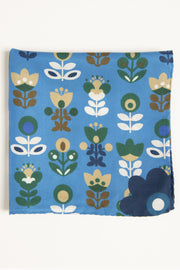 Fazzoletto azzurro in seta-cotone con stampa di tulipani - Fumagalli 1891