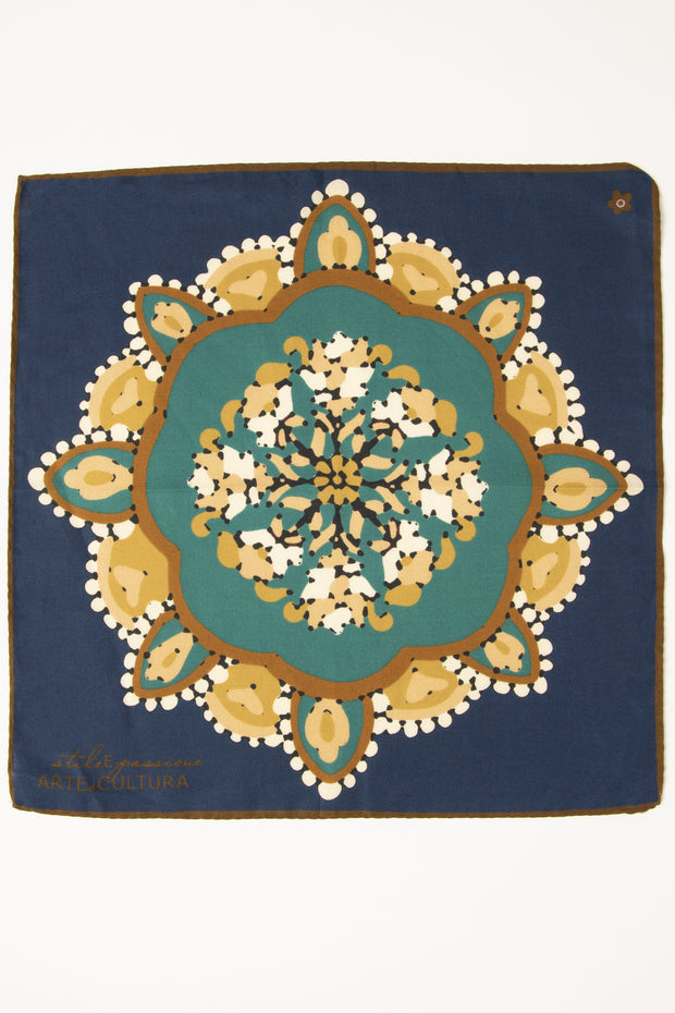 Dark Blue Ultra Soft Silk & Cotton Mandala Pocket Square-Fumagalli 1891