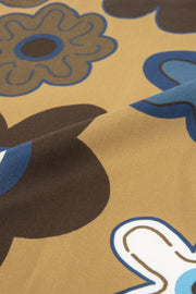 Fazzoletto senape in seta-cotone con stampa del logo 