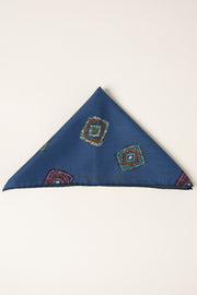 Fazzoletto blu in seta-cotone con stampa di diamanti - Fumagalli 1891