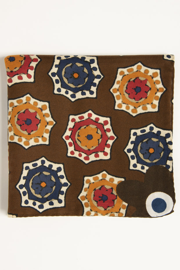Fazzoletto marrone in seta-cotone con medaglioni - Fumagalli 1891