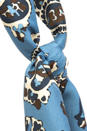 Bandana foulard paisley azzurro in pura seta e cotone 