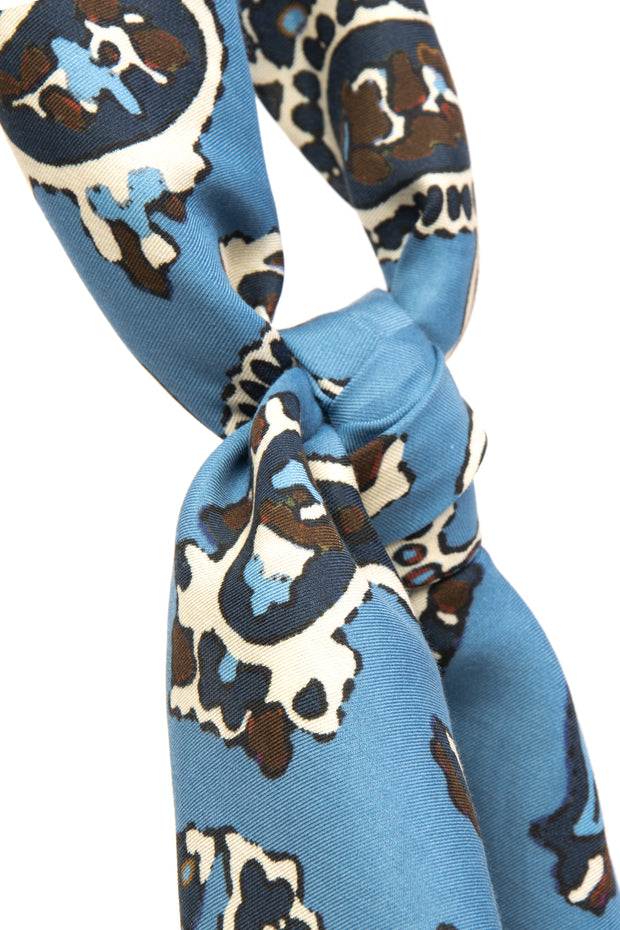 Bandana foulard paisley azzurro in pura seta e cotone 