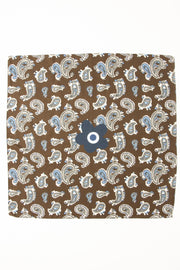 Bandana foulard d'archivio in seta cotone marrone con paisley 