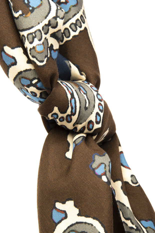 Bandana foulard d'archivio in seta cotone marrone con paisley 