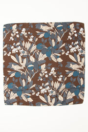 Foularino marrone in pura seta e cotone con foglie stampate e agrumi - Fumagalli 1891