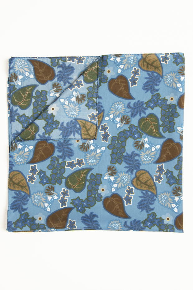 Light Blue Ultra Soft Silk & Cotton Leaves scarf 60-Fumagalli 1891