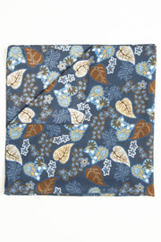 Foularino blu in pura seta e cotone con foglie stampate - Fumagalli 1891