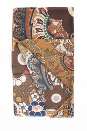 paisley design on a wool and silk scarf with our logo on it