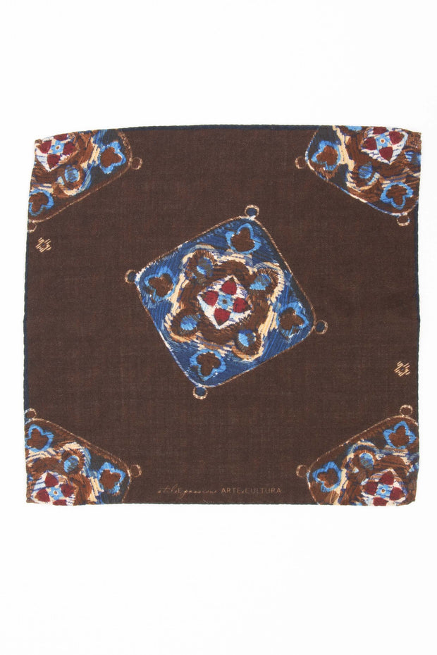 Brown Pure Italian Wool Vintage Pocket Square