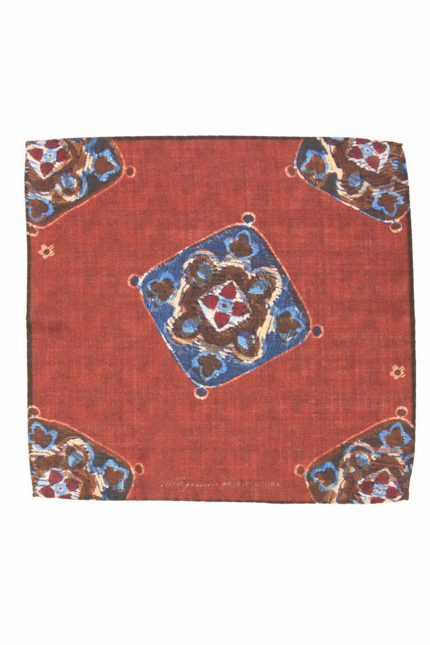 Brick Red Pure Italian Wool Vintage Pocket Square - Fumagalli 1891