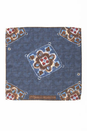 Fazzoletto blu con design vintage in lana selezionata - Fumagalli 1891