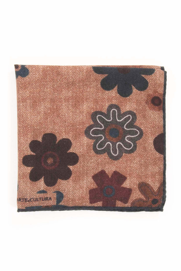 Sand Brown Pure Italian Wool Logo Pocket Square - Fumagalli 1891