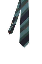 Regimental silk printed tie with stripes in shades of green