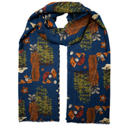 Double face scarf with golf design on blue background made with cashmere and silk