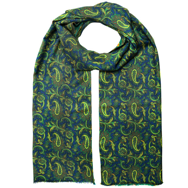 double face paisley scarf, green handmade in cashmere-silk