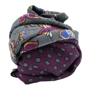 Grey and violet double face scarf cashmere-silk