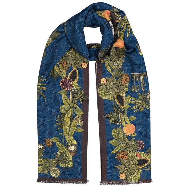 Blue wool hand made tropical scarf 