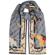 Grey pure wool hand made scarf hunting theme