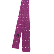 fuchsia silk knitted tie with white dots