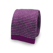 striped fuchsia and grey knitted tie