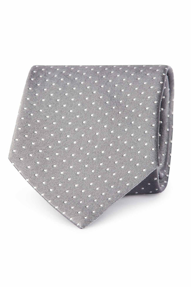 Grey jacquard tie with polka dots design