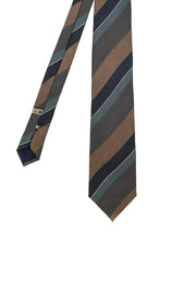 Cravatta stampata regimental in seta con motivo a righe verdi e marroni - Fumagalli 1891
