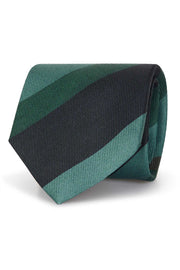 Regimental silk printed tie with stripes in shades of green