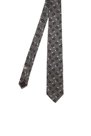 grey jacquard tie with flowers pattern