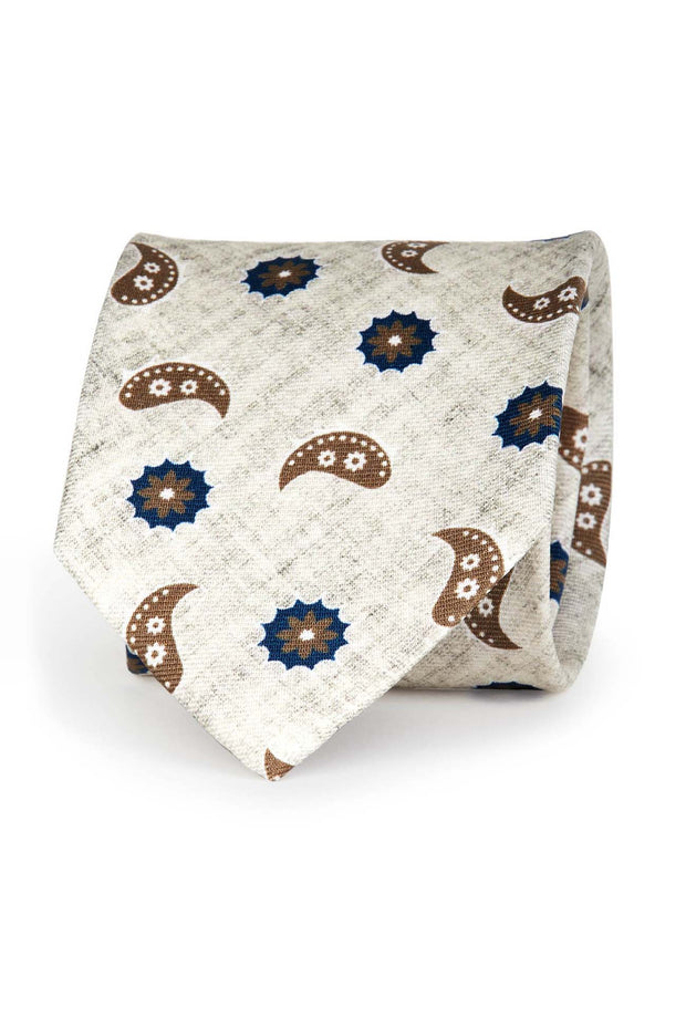 White and gray melange effect tie with classic paisley print - Fumagalli 1891