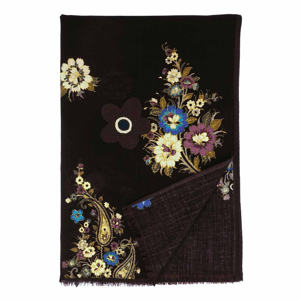 Multicolor flower print on black scarf