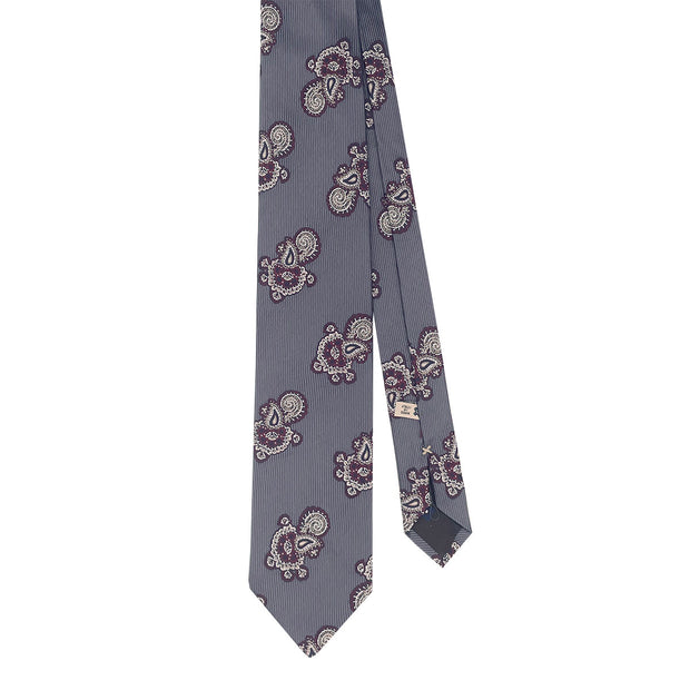 Grey macro paisley vintage design jacquard hand made silk tie - Fumagalli 1891