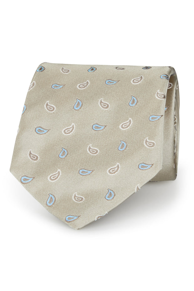 Light beige jacquard tie with micro paisley - Fumagalli 1891