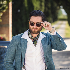 Bandana foulard verde in soffice seta e cotone con stampa paisley